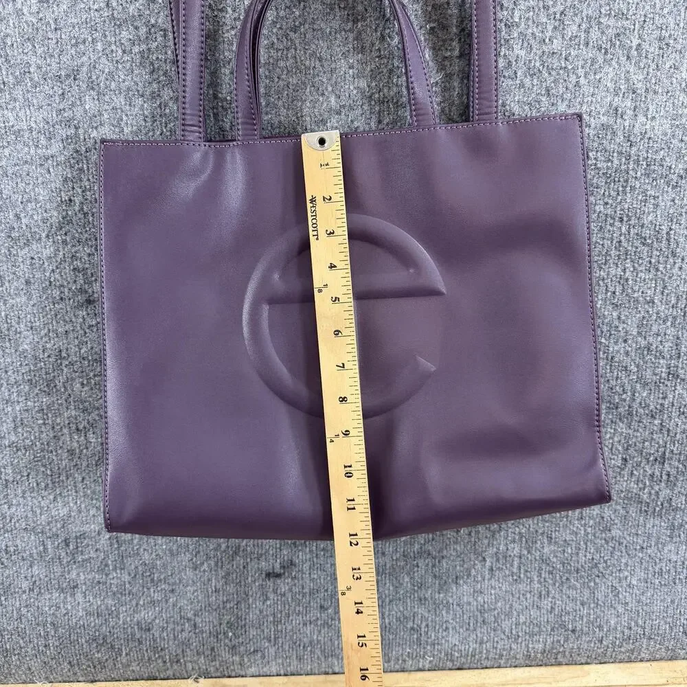Telfar Medium Eggplant Shopping Tote Bag Purple Faux Leather Logo Crossbody